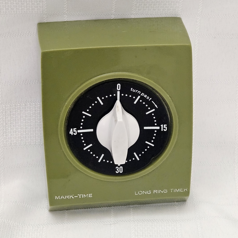 Vintage Mark-Time Olive Avocado Green 60 min 1 hr Kitchen Cooking Long Ring Time